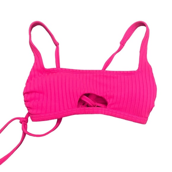 XHILARATION Bright Hot Pink Ribbed Square Neck Key Hole Cutout Summer Bikini Top - Picture 5 of 10